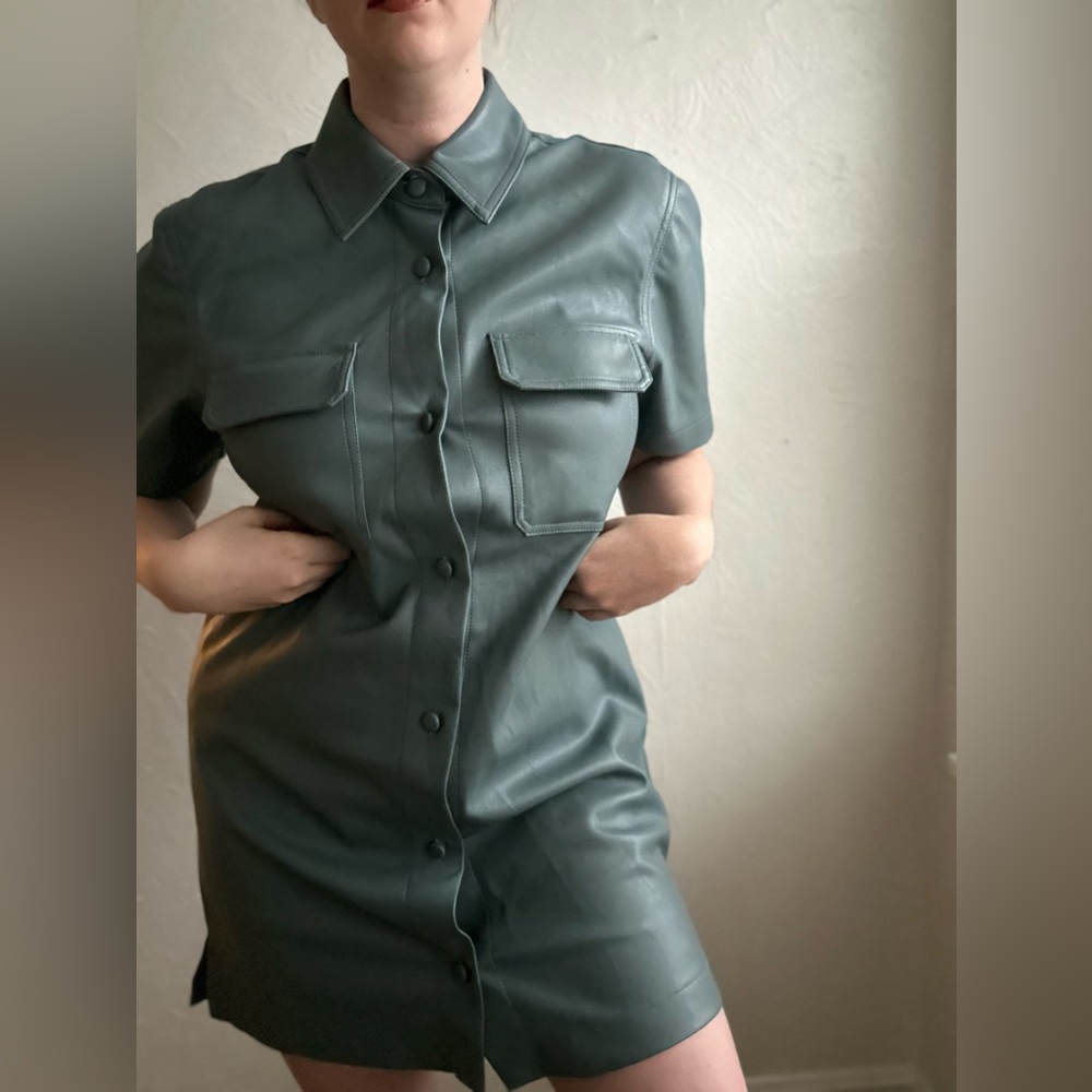 7 For All Mankind Leather Shirt Dress/ short sleeve shacket